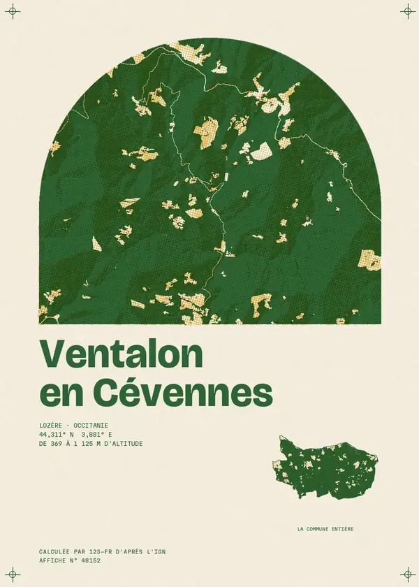 Affiche de Ventalon en Cévennes, calculée par 123-fr d'après l'IGN
