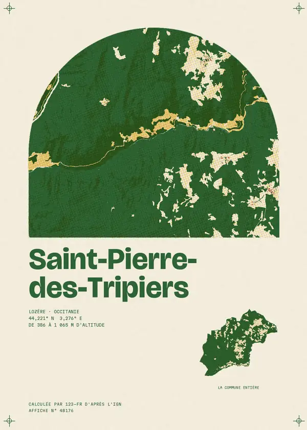 Affiche de Saint-Pierre-des-Tripiers, calculée d'après l'IGN