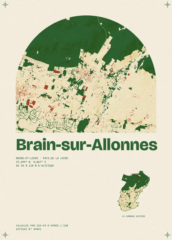 Affiche de Brain-sur-Allonnes, calculée par 123-fr d'après l'IGN