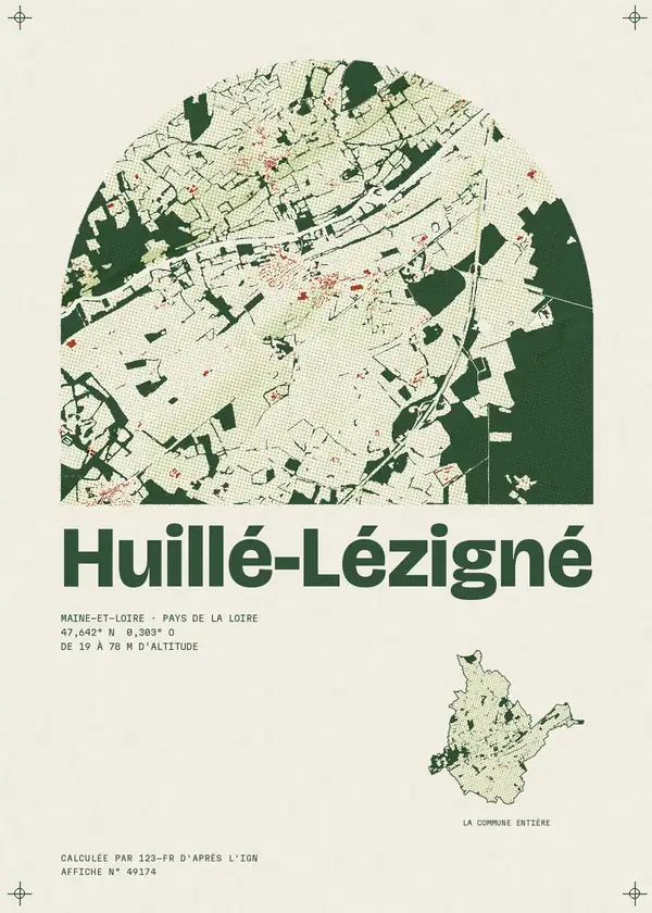 Affiche de Huillé-Lézigné, calculée par 123-fr d'après l'IGN