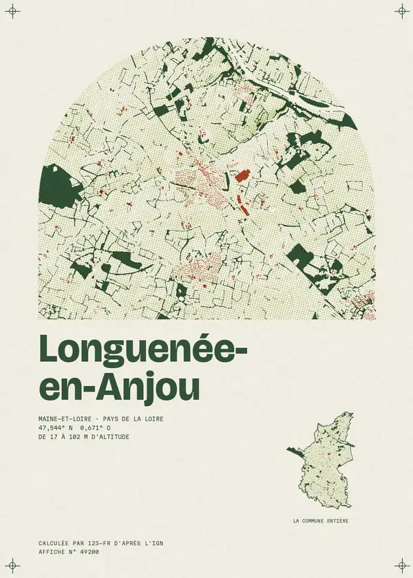Affiche de Longuenée-en-Anjou, calculée par 123-fr d'après l'IGN
