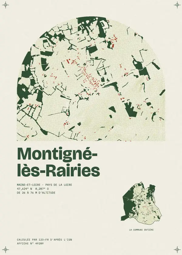 Affiche de Montigné-lès-Rairies, calculée par 123-fr d'après l'IGN