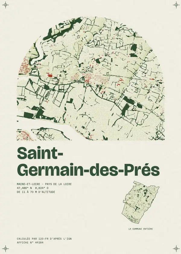 Affiche de Saint-Germain-des-Prés, calculée par 123-fr d'après l'IGN