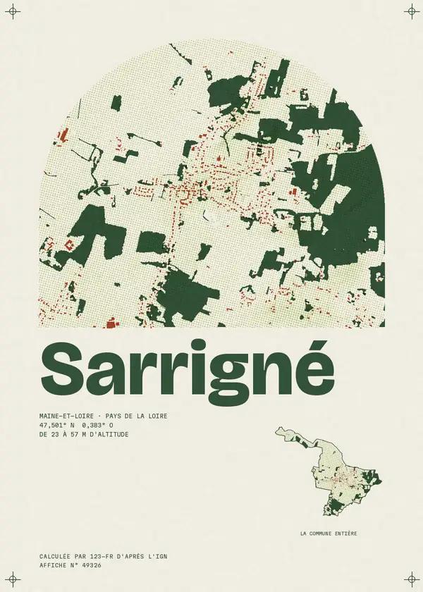 Affiche de Sarrigné, calculée par 123-fr d'après l'IGN