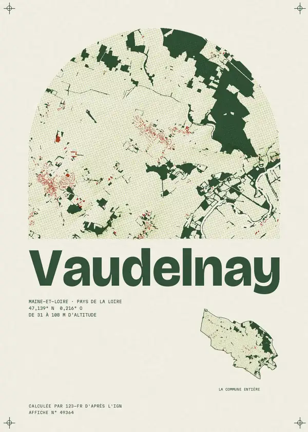 Affiche de Vaudelnay, calculée par 123-fr d'après l'IGN