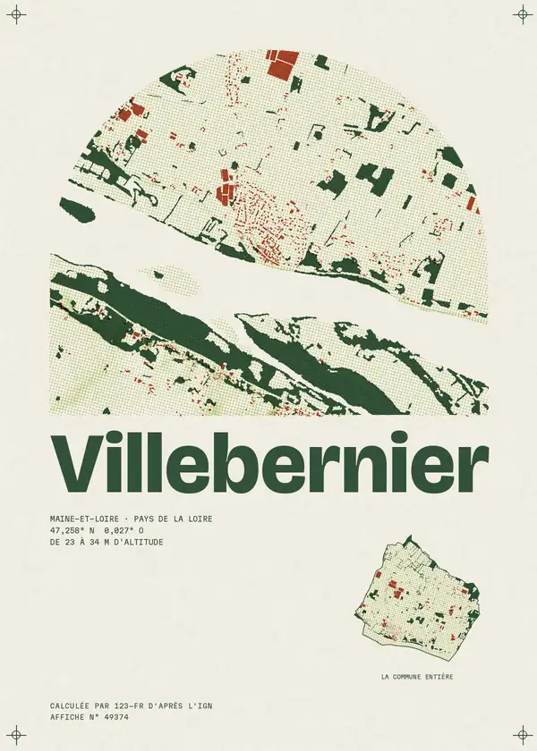 Affiche de Villebernier, calculée par 123-fr d'après l'IGN
