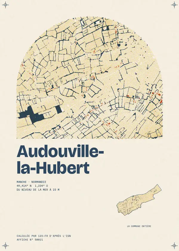 Affiche de Audouville-la-Hubert, calculée par 123-fr d'après l'IGN