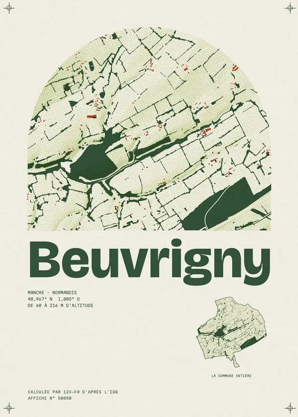 Affiche de Beuvrigny, calculée par 123-fr d'après l'IGN