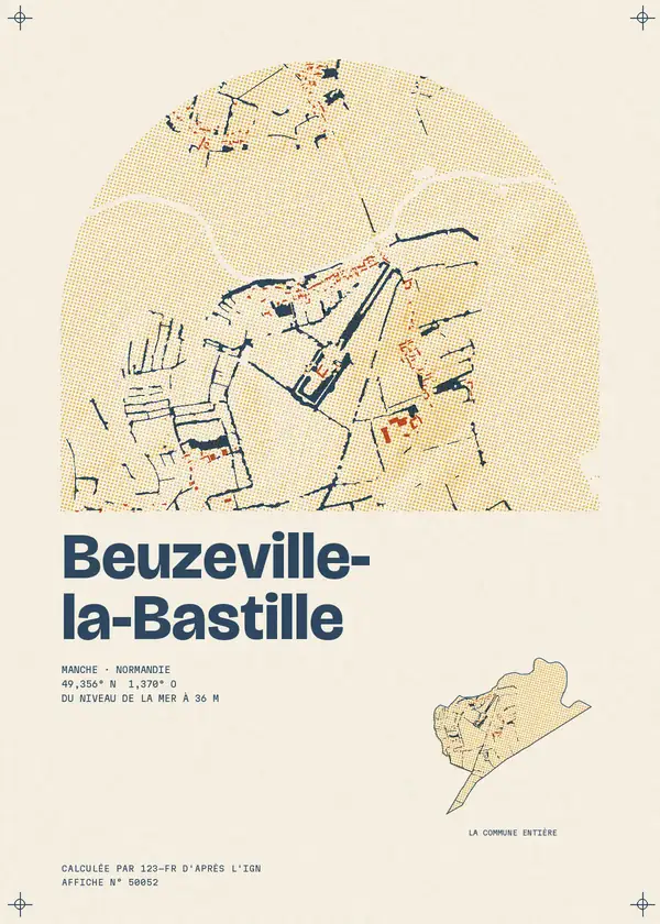 Affiche de Beuzeville-la-Bastille, calculée par 123-fr d'après l'IGN