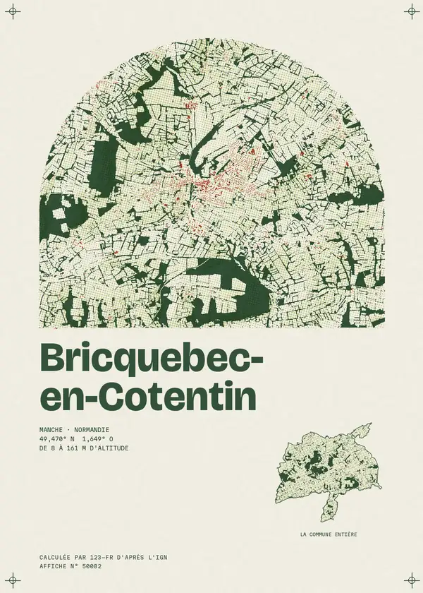 Affiche de Bricquebec-en-Cotentin, calculée par 123-fr d'après l'IGN