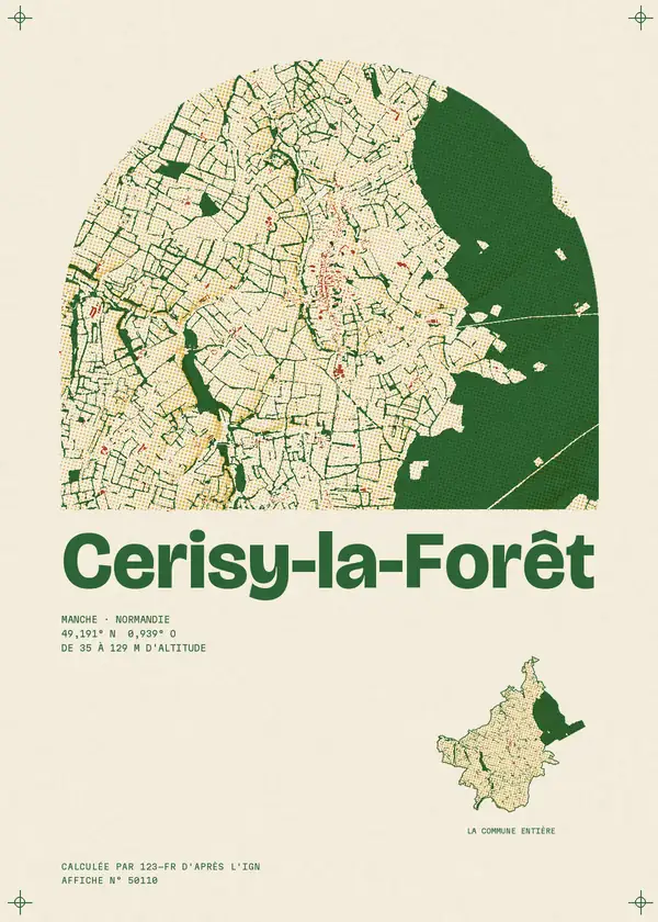 Affiche de Cerisy-la-Forêt, calculée par 123-fr d'après l'IGN