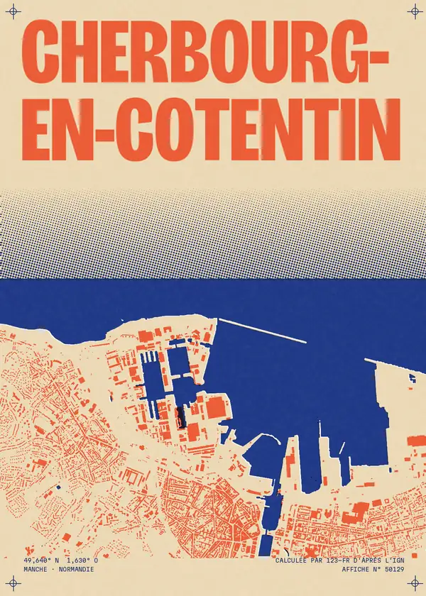 Affiche de Cherbourg-en-Cotentin, calculée par 123-fr d'après l'IGN