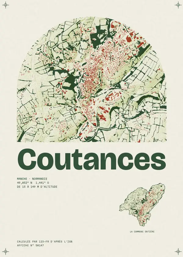 Affiche de Coutances, calculée par 123-fr d'après l'IGN