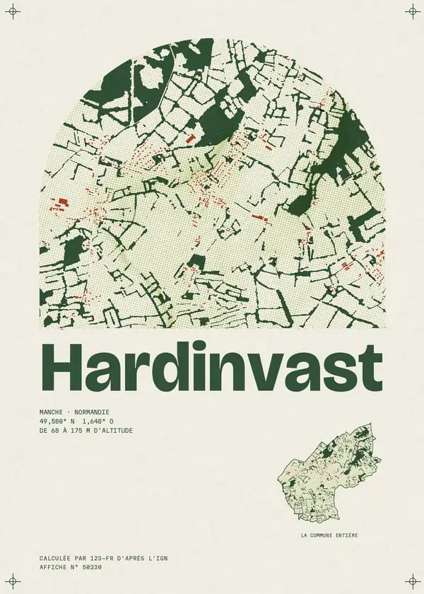 Affiche de Hardinvast, calculée par 123-fr d'après l'IGN