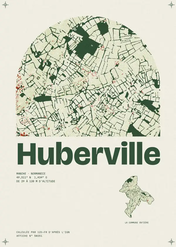 Affiche de Huberville, calculée par 123-fr d'après l'IGN