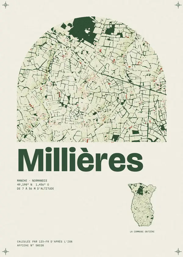 Affiche de Millières, calculée par 123-fr d'après l'IGN