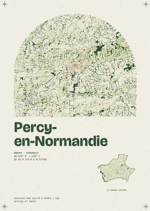 Affiche de Percy-en-Normandie, calculée par 123-fr d'après l'IGN