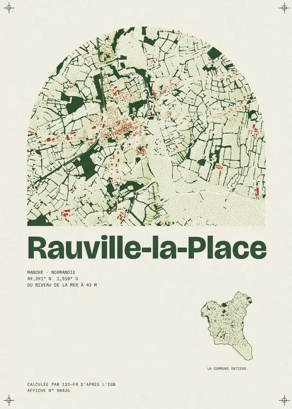 Affiche de Rauville-la-Place, calculée par 123-fr d'après l'IGN