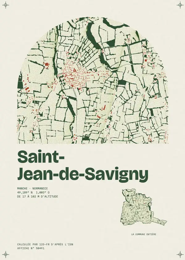 Affiche de Saint-Jean-de-Savigny, calculée par 123-fr d'après l'IGN