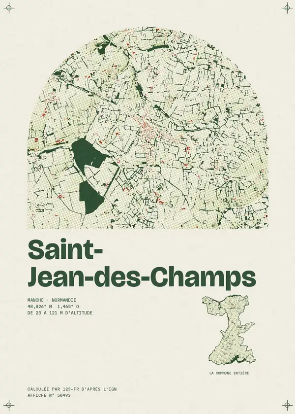 Affiche de Saint-Jean-des-Champs, calculée par 123-fr d'après l'IGN