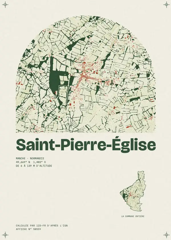 Affiche de Saint-Pierre-Église, calculée par 123-fr d'après l'IGN