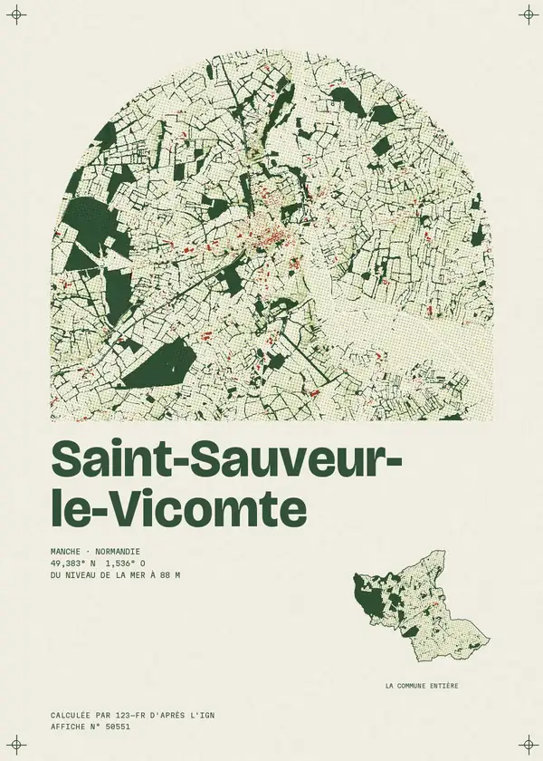Affiche de Saint-Sauveur-le-Vicomte, calculée par 123-fr d'après l'IGN