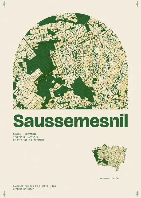 Affiche de Saussemesnil, calculée par 123-fr d'après l'IGN