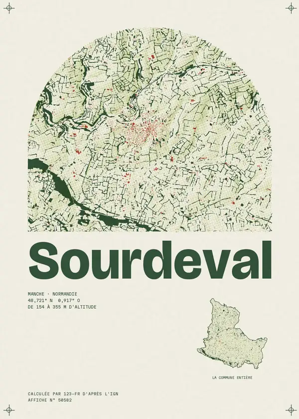 Affiche de Sourdeval, calculée par 123-fr d'après l'IGN
