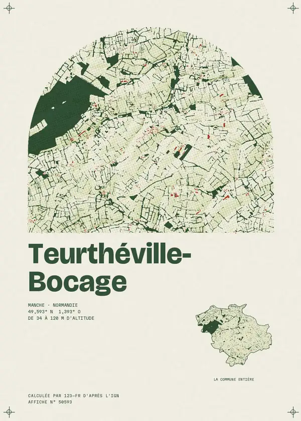 Affiche de Teurthéville-Bocage, calculée par 123-fr d'après l'IGN