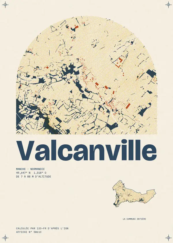 Affiche de Valcanville, calculée par 123-fr d'après l'IGN