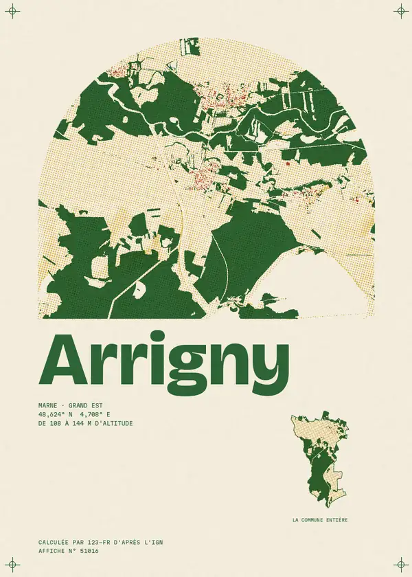 Affiche de Arrigny, calculée par 123-fr d'après l'IGN