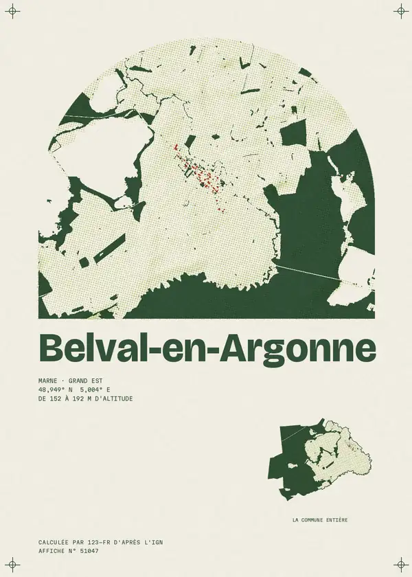 Affiche de Belval-en-Argonne, calculée par 123-fr d'après l'IGN