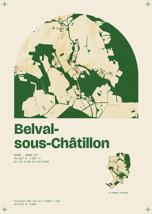 Affiche de Belval-sous-Châtillon, calculée par 123-fr d'après l'IGN