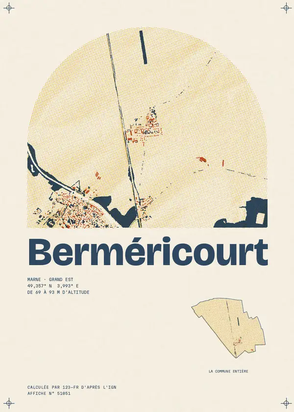 Affiche de Berméricourt, calculée par 123-fr d'après l'IGN