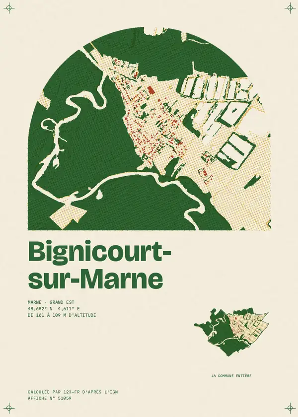 Affiche de Bignicourt-sur-Marne, calculée par 123-fr d'après l'IGN