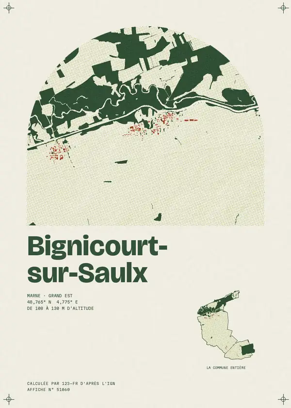 Affiche de Bignicourt-sur-Saulx, calculée par 123-fr d'après l'IGN