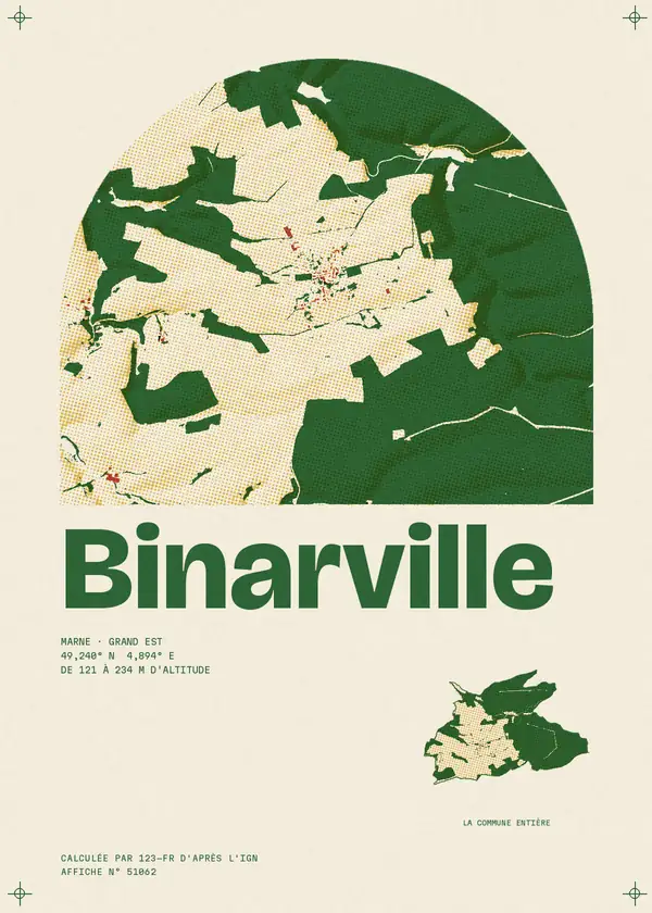 Affiche de Binarville, calculée par 123-fr d'après l'IGN