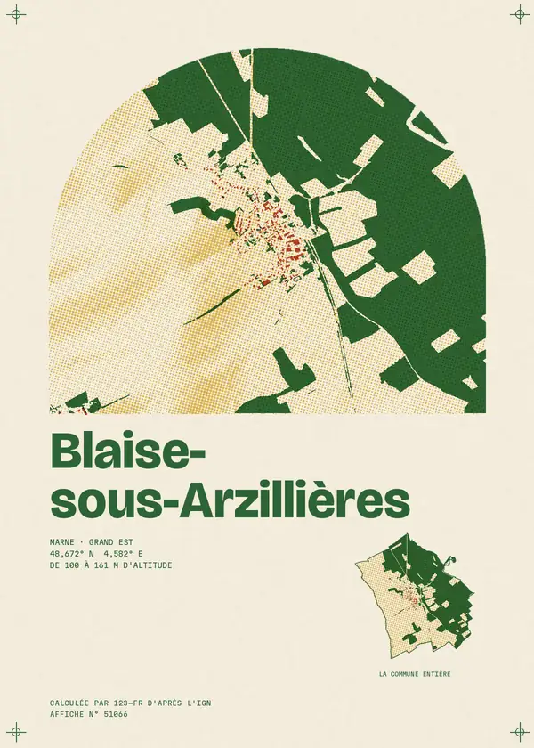 Affiche de Blaise-sous-Arzillières, calculée par 123-fr d'après l'IGN