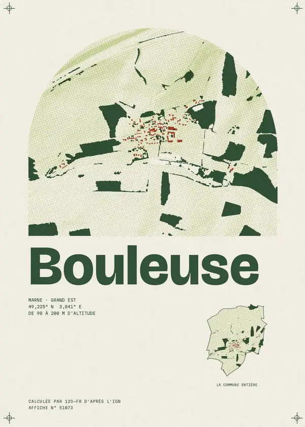 Affiche de Bouleuse, calculée par 123-fr d'après l'IGN