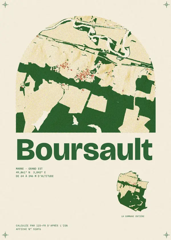 Affiche de Boursault, calculée par 123-fr d'après l'IGN