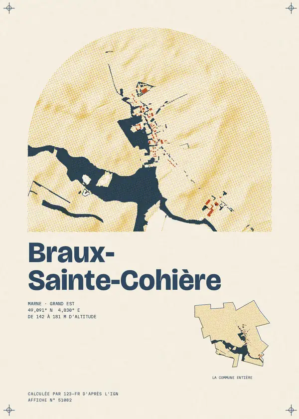 Affiche de Braux-Sainte-Cohière, calculée par 123-fr d'après l'IGN