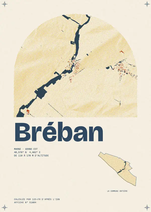 Affiche de Bréban, calculée par 123-fr d'après l'IGN