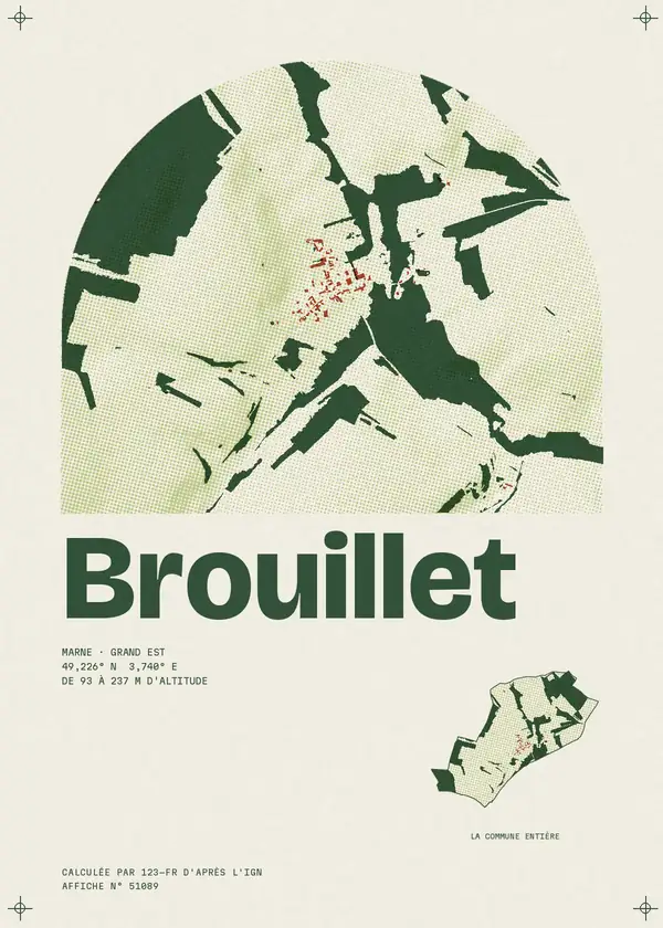 Affiche de Brouillet, calculée par 123-fr d'après l'IGN