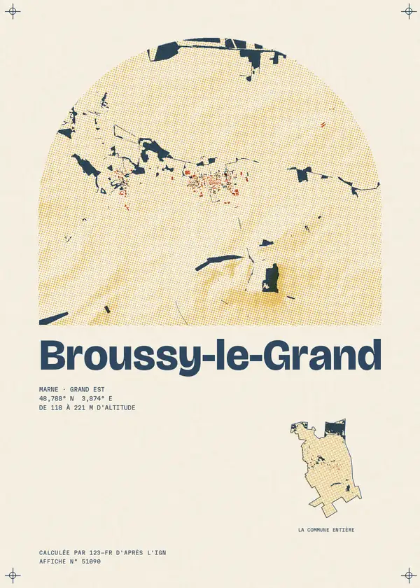Affiche de Broussy-le-Grand, calculée d'après l'IGN
