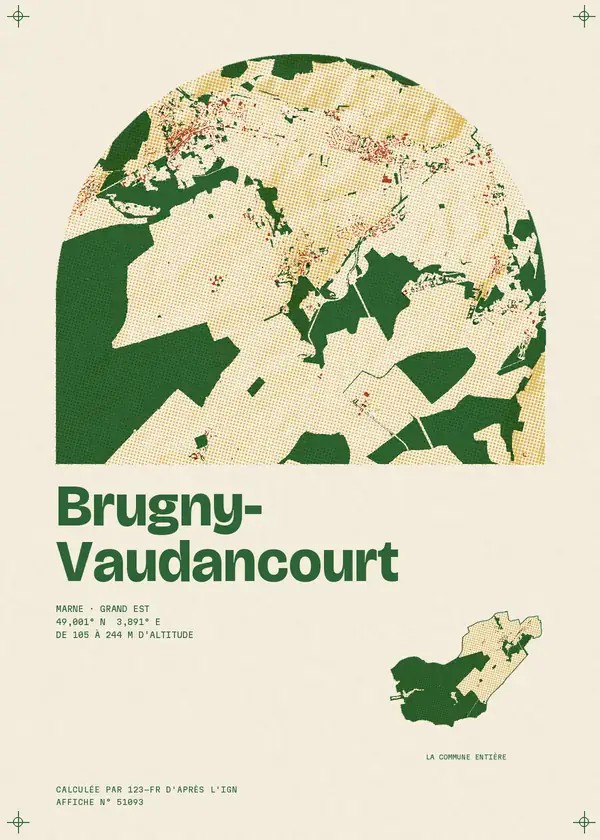 Affiche de Brugny-Vaudancourt, calculée par 123-fr d'après l'IGN