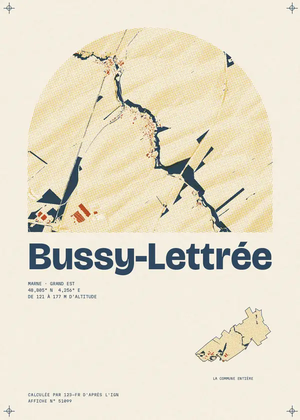 Affiche de Bussy-Lettrée, calculée par 123-fr d'après l'IGN