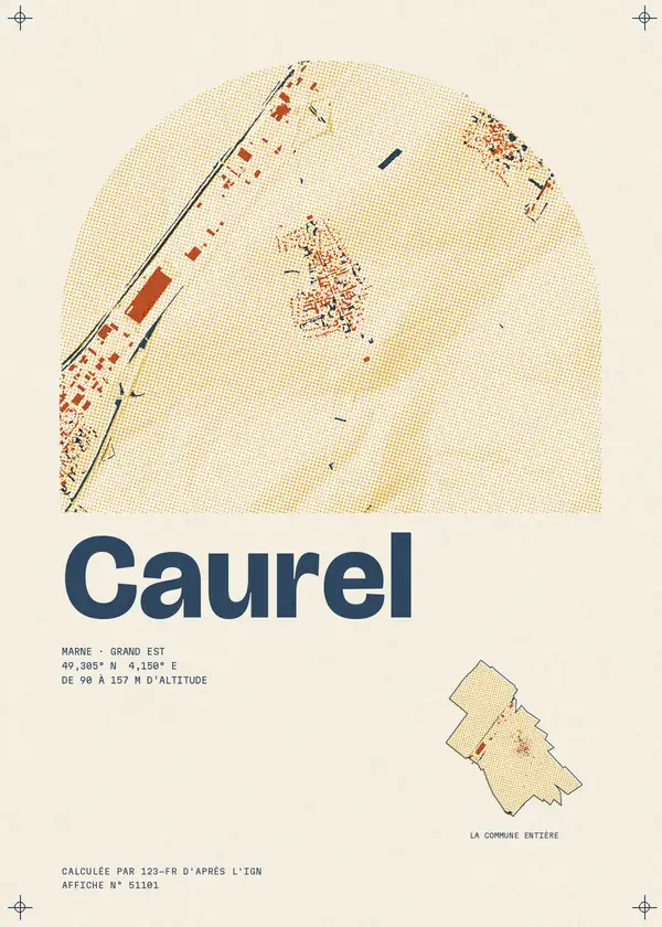 Affiche de Caurel, calculée par 123-fr d'après l'IGN
