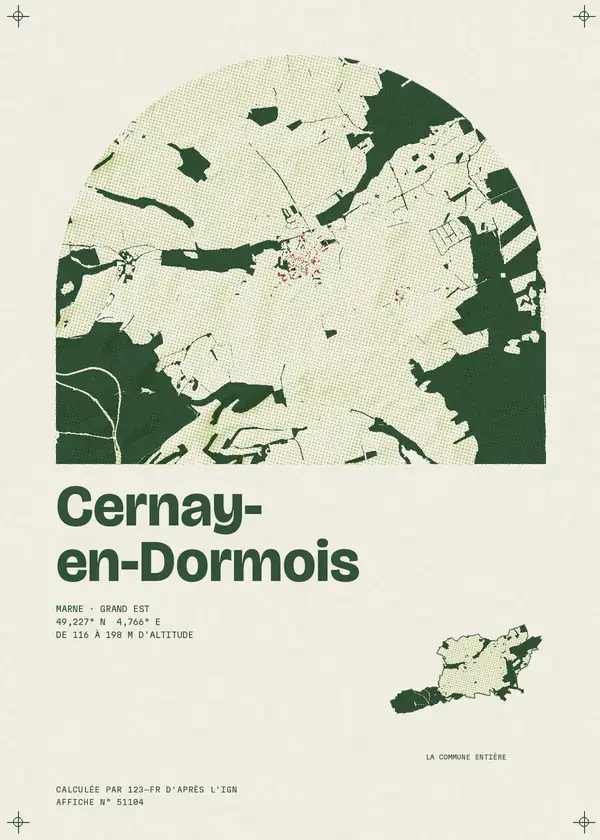 Affiche de Cernay-en-Dormois, calculée par 123-fr d'après l'IGN