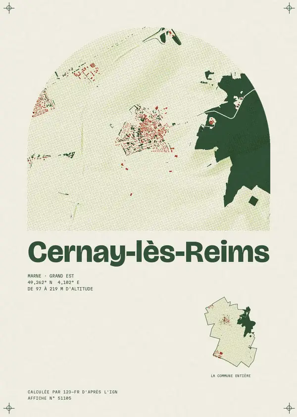 Affiche de Cernay-lès-Reims, calculée par 123-fr d'après l'IGN