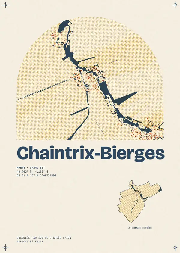 Affiche de Chaintrix-Bierges, calculée par 123-fr d'après l'IGN